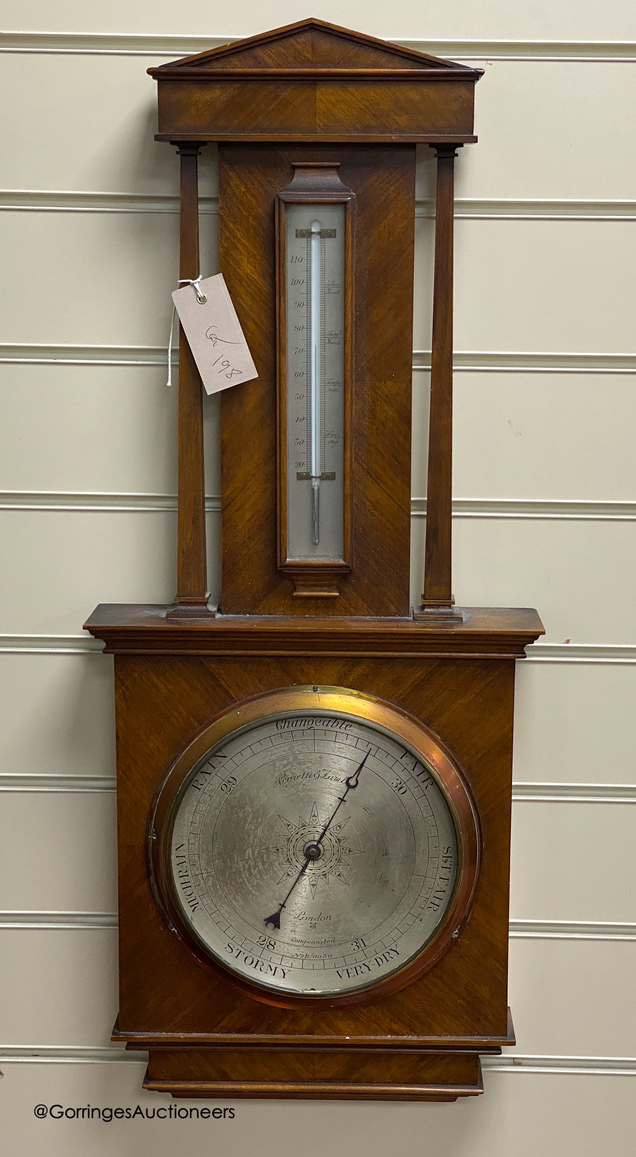 A 1930's mahogany aneroid barometer, height 72cm